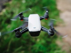 Black and white quadcopter drone