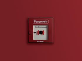 Red and white fire alarm